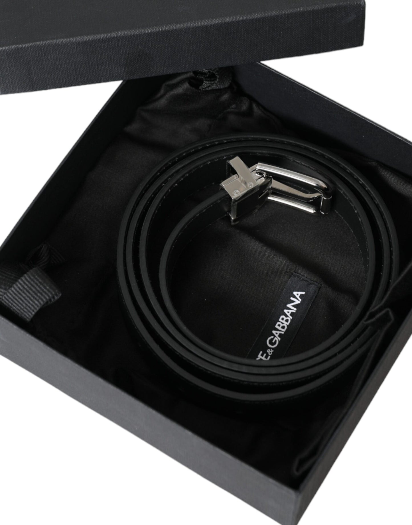 Dolce & Gabbana Black Leather Silver Metal Buckle Men Belt Dolce & Gabbana