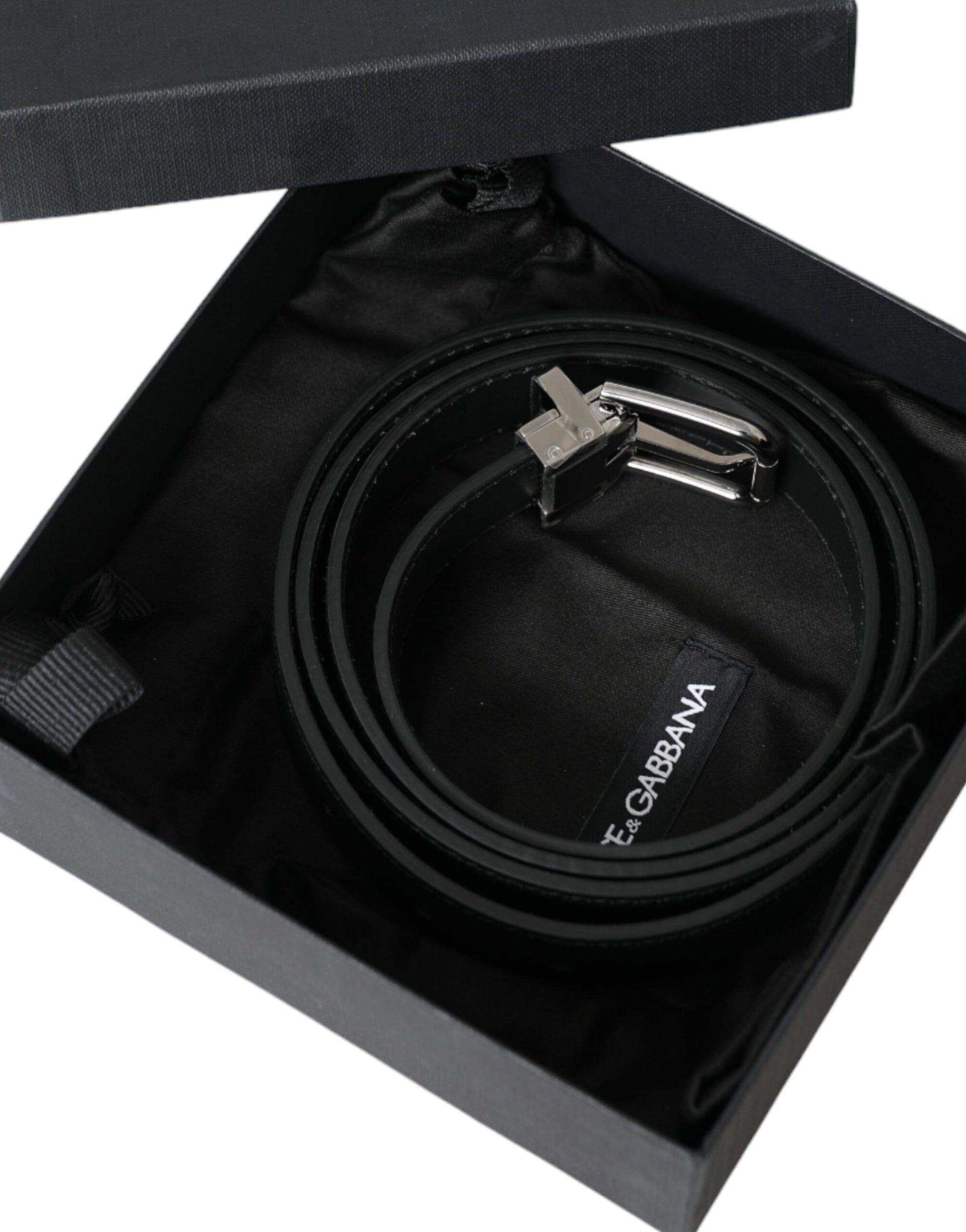 Dolce & Gabbana Black Leather Silver Metal Buckle Men Belt Dolce & Gabbana