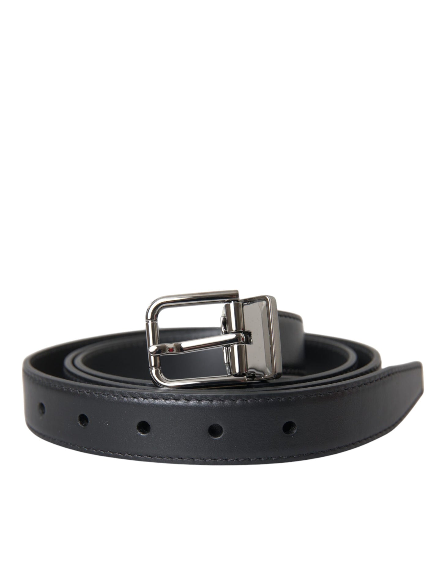 Dolce & Gabbana Black Leather Silver Metal Buckle Men Belt Dolce & Gabbana