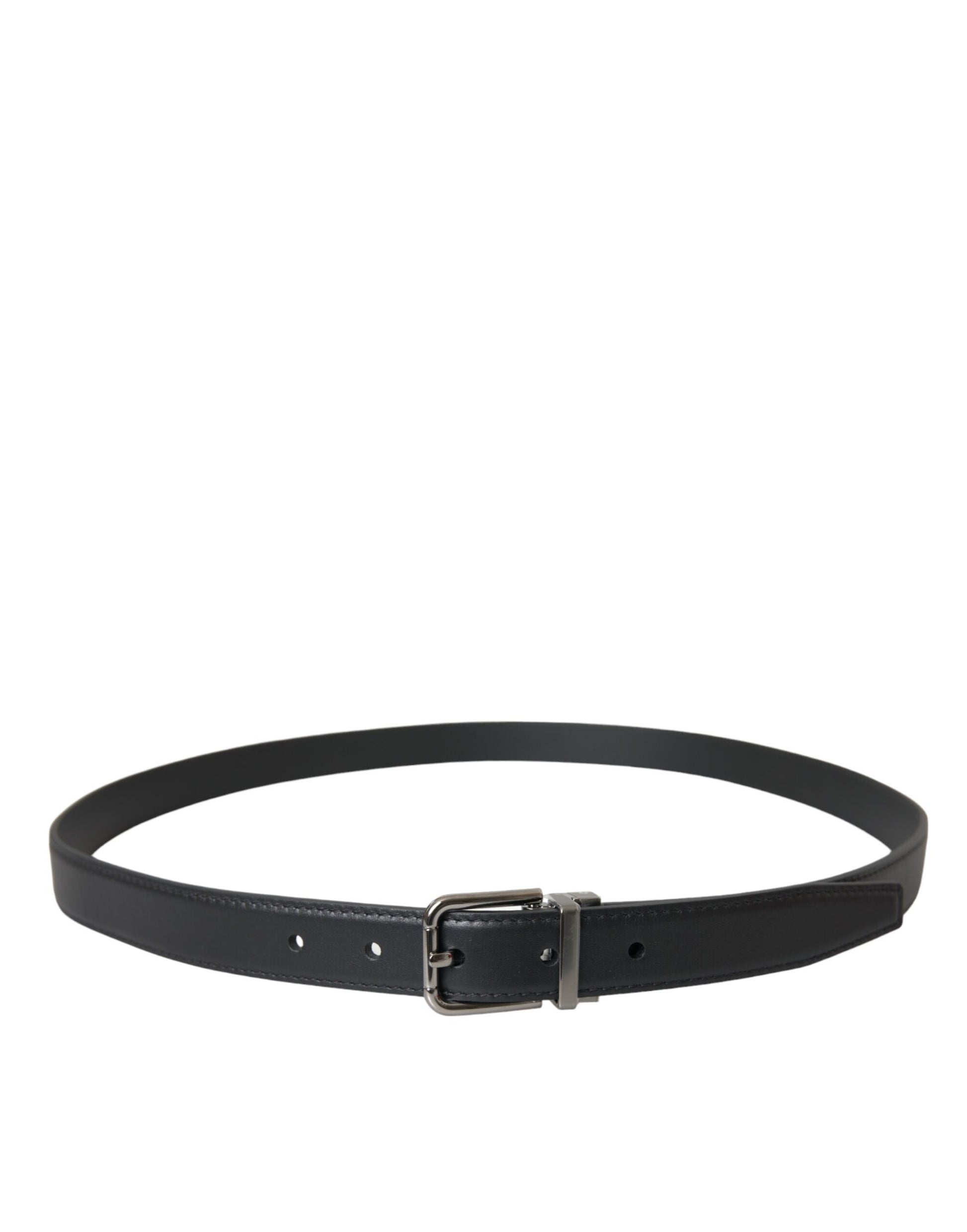 Dolce & Gabbana Black Leather Silver Metal Buckle Men Belt Dolce & Gabbana