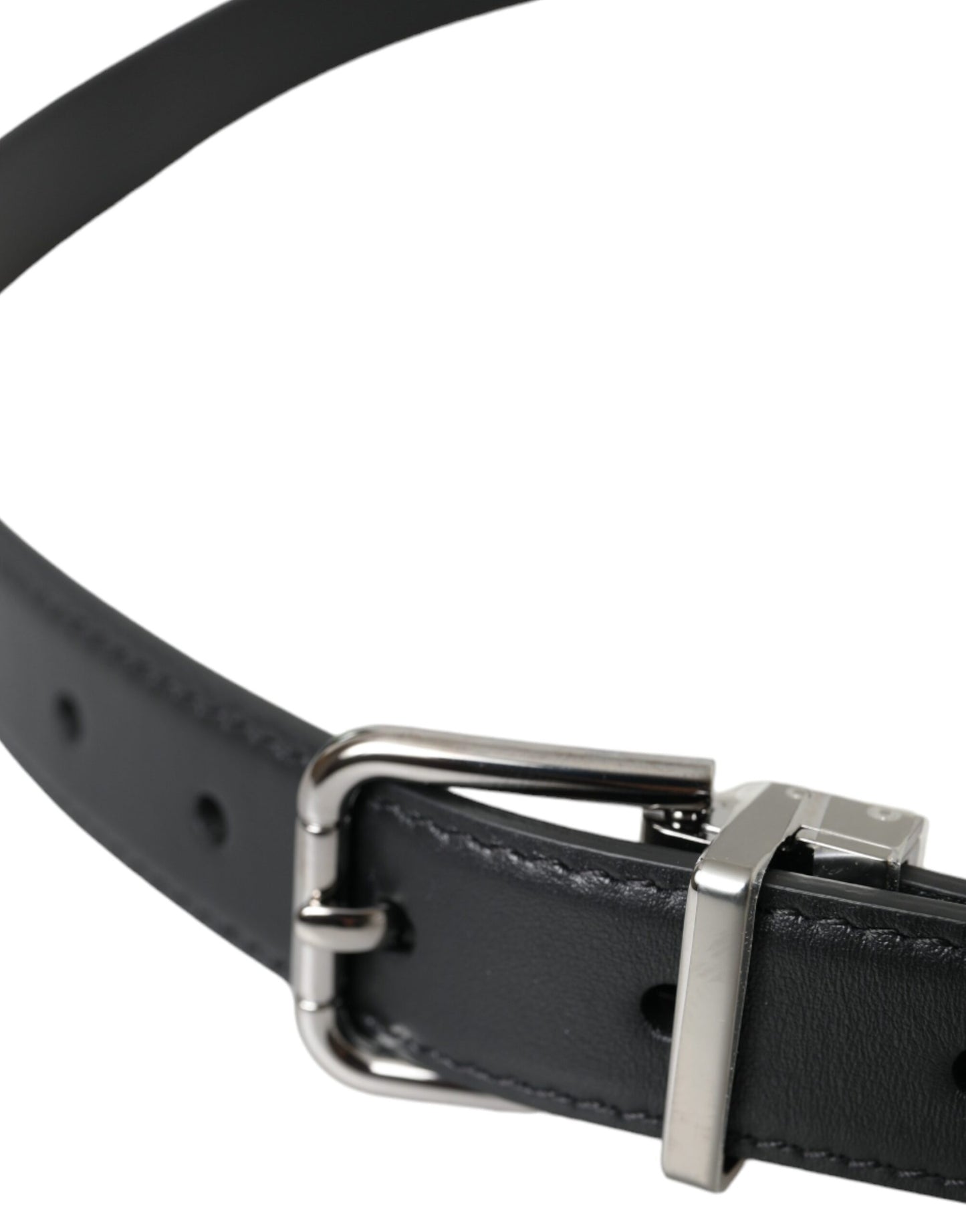 Dolce & Gabbana Black Leather Silver Metal Buckle Men Belt Dolce & Gabbana