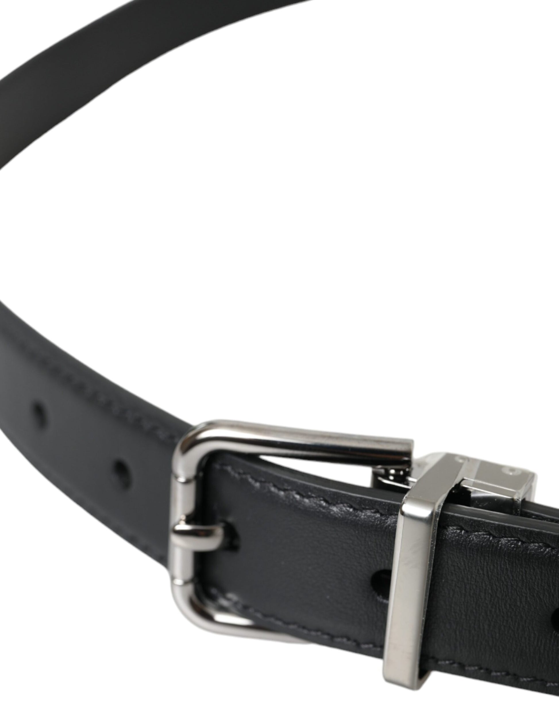 Dolce & Gabbana Black Leather Silver Metal Buckle Men Belt Dolce & Gabbana