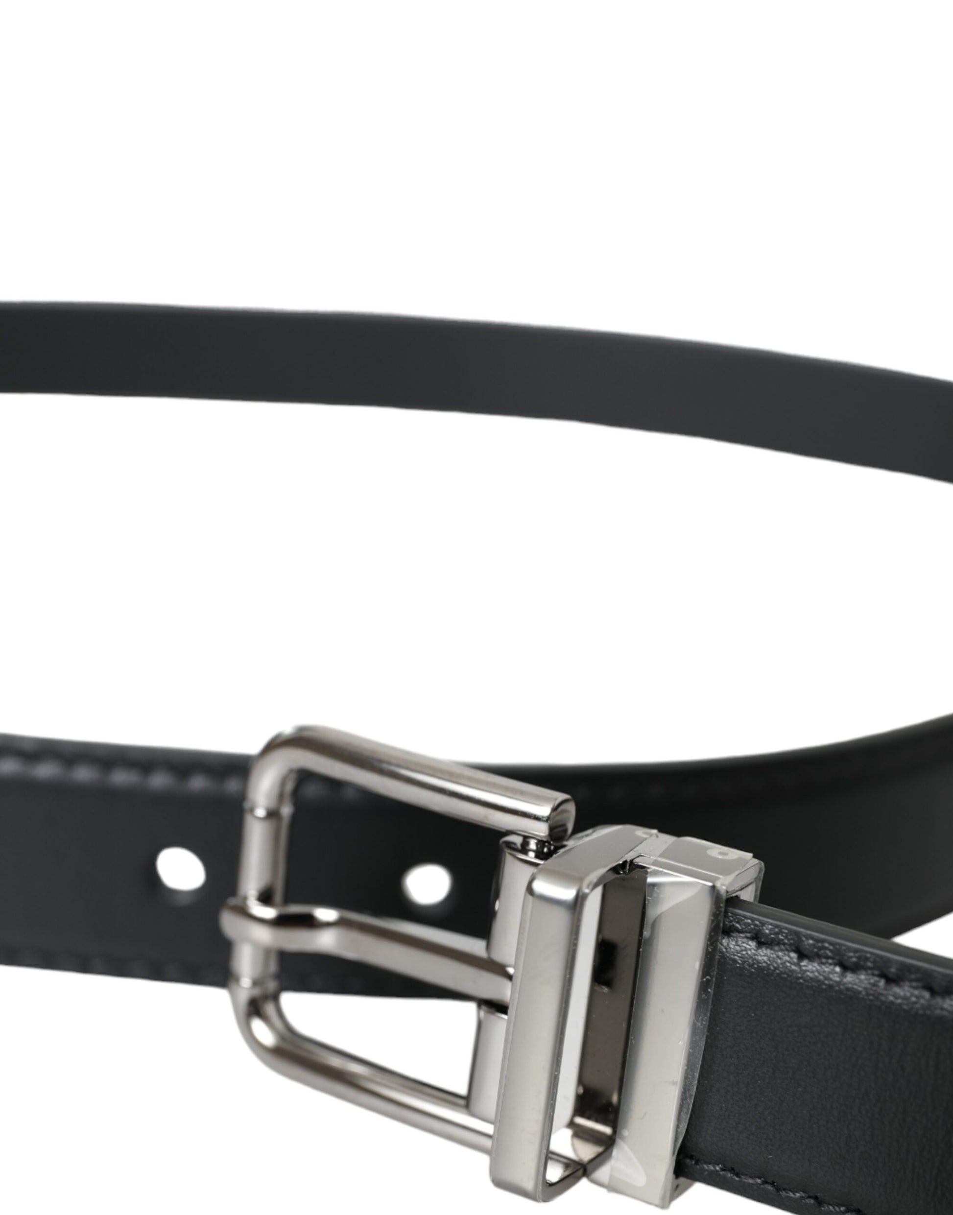Dolce & Gabbana Black Leather Silver Metal Buckle Men Belt Dolce & Gabbana