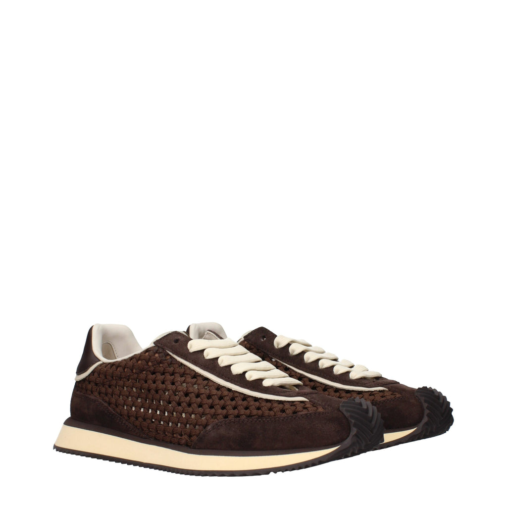 Dolce & Gabbana brown fabric low top sneakers with white soles and lace-up design, stylish casual footwear.