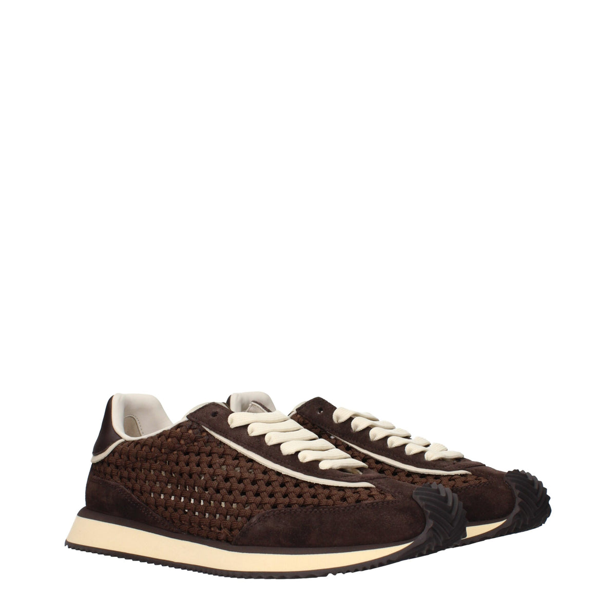 Dolce & Gabbana brown fabric low top sneakers with white soles and lace-up design, stylish casual footwear.