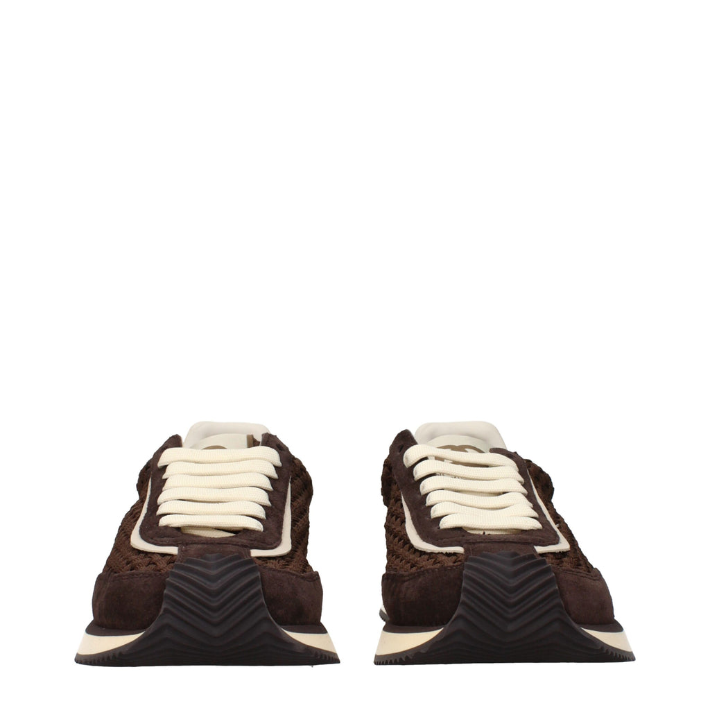 Dolce & Gabbana brown fabric low top sneakers with white rubber soles and stylish design, perfect for casual wear.