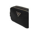 Guess black polyethylene handbag with sleek design and top handles, featuring a spacious interior and minimalist style.
