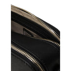 Guess black polyethylene handbag with sleek design and top handle, featuring subtle branding and modern style.