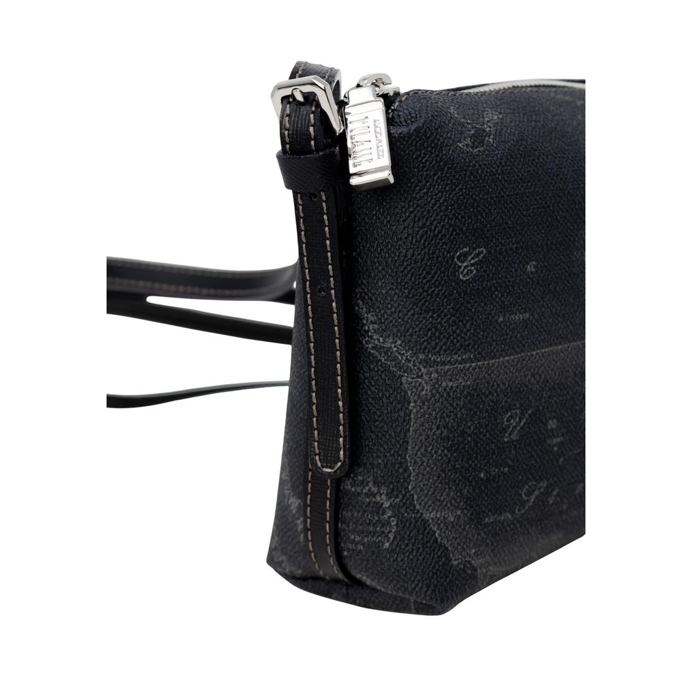 Alviero Martini Prima Classe black polyester handbag with structured design and top handles, featuring subtle branding details.