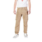Replay beige cotton cargo pants with multiple pockets and relaxed fit, displayed on a neutral background.