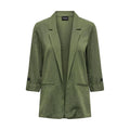 Green viscose blazer by Only, tailored fit with lapel collar and button closure, styled on a hanger.