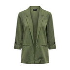 Green viscose blazer by Only, tailored fit with lapel collar and button closure, styled on a hanger.