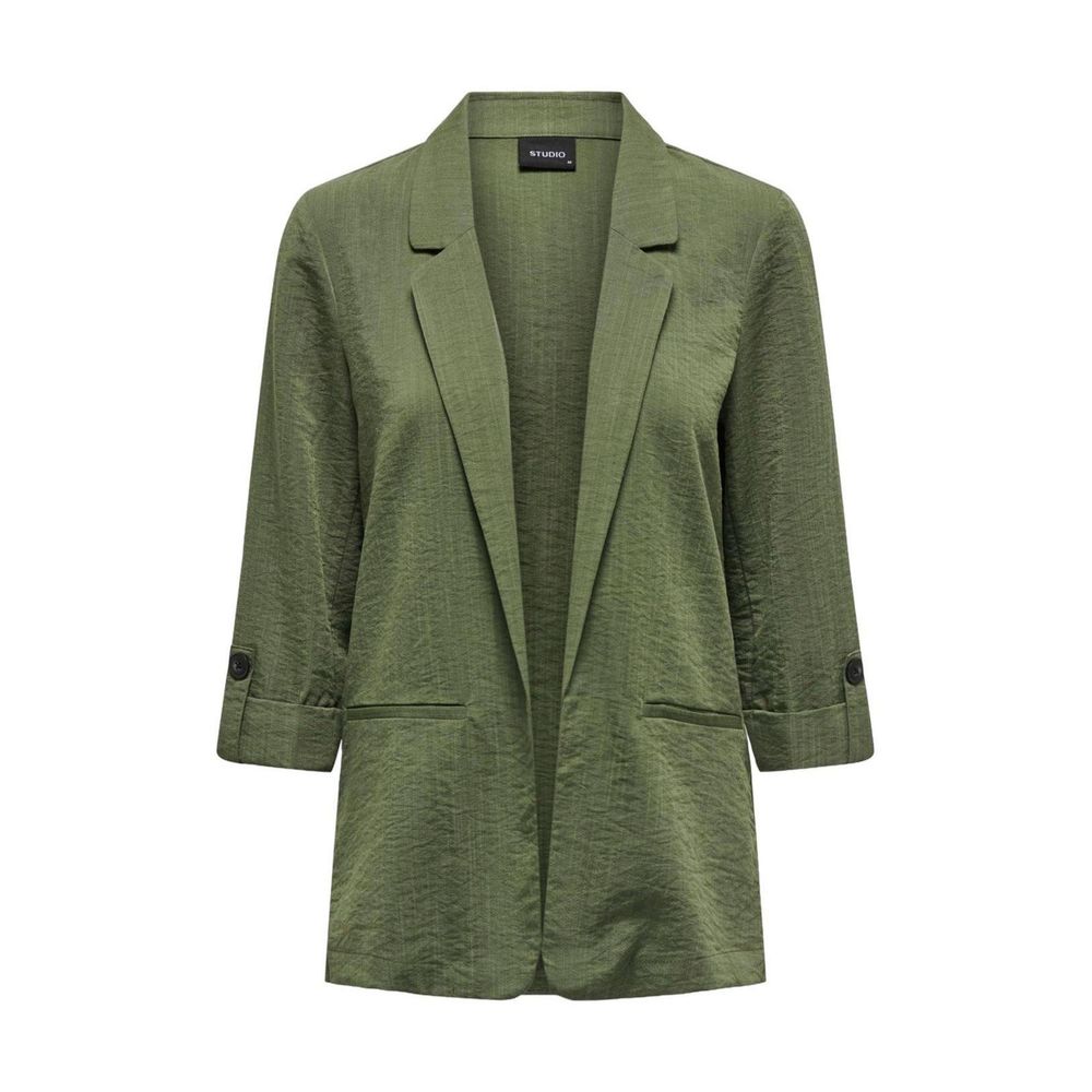Green viscose blazer by Only, tailored fit with lapel collar and button closure, styled on a hanger.