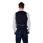 Blue cotton waistcoat by Gianni Lupo, tailored fit with front button closure and classic style, displayed on a hanger.