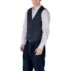Blue cotton waistcoat by Gianni Lupo, featuring tailored fit and button closure, displayed on a plain background.