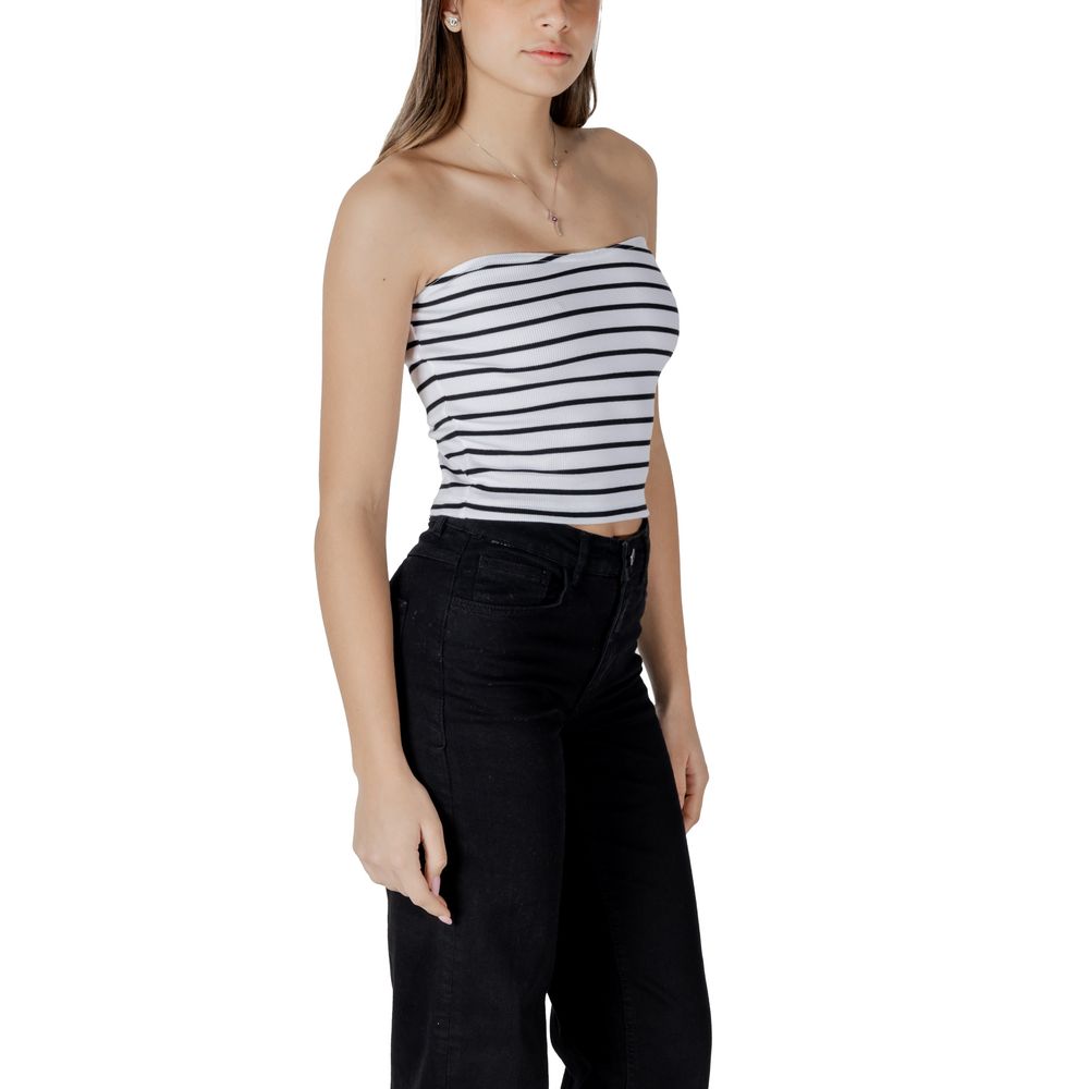 White Calvin Klein Jeans recycled cotton top with a relaxed fit and classic crew neckline, displayed on a hanger.
