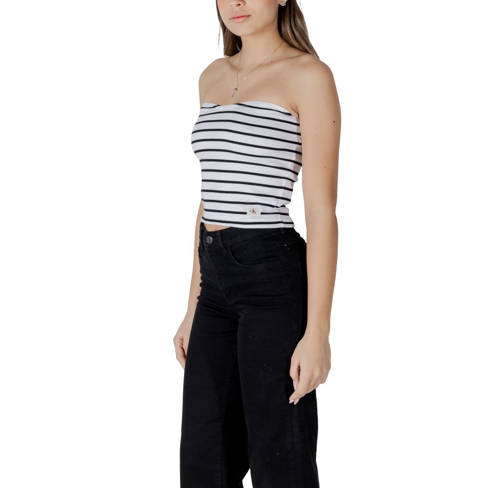 White Calvin Klein Jeans recycled cotton top with a relaxed fit, featuring a crew neckline and subtle brand logo detail.