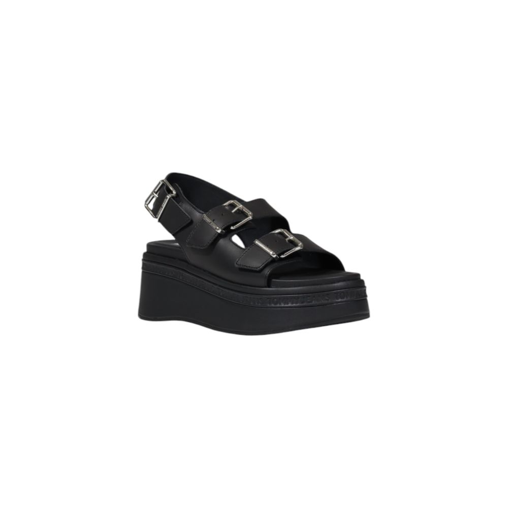 Tommy Hilfiger Jeans Black Leather Platform Sandals Tommy Hilfiger Jeans