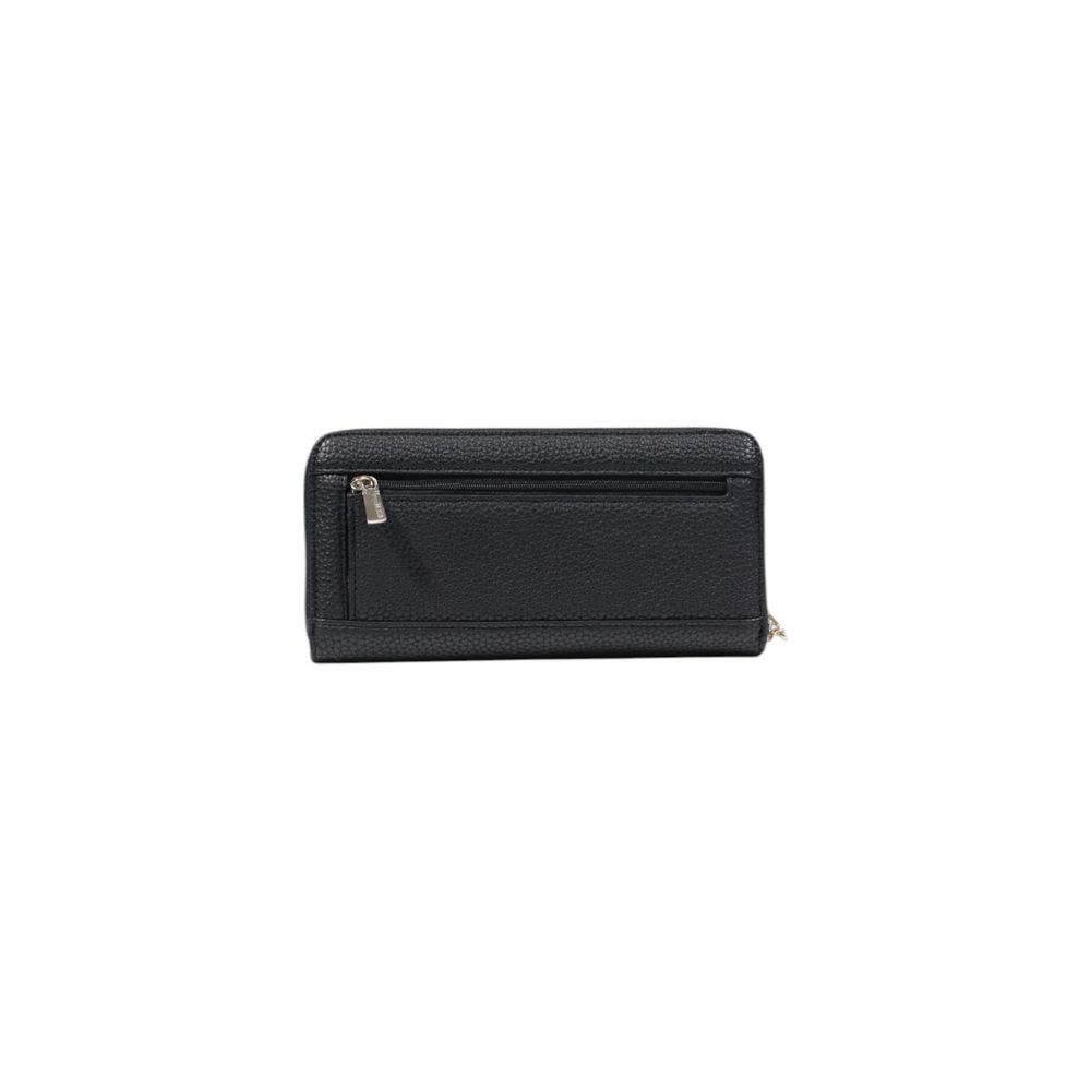 Guess black polyethylene wallet with multiple card slots, slim design, and sleek exterior for everyday use.
