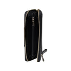 Guess black polyethylene wallet with minimalist design, featuring multiple card slots and a sleek finish.