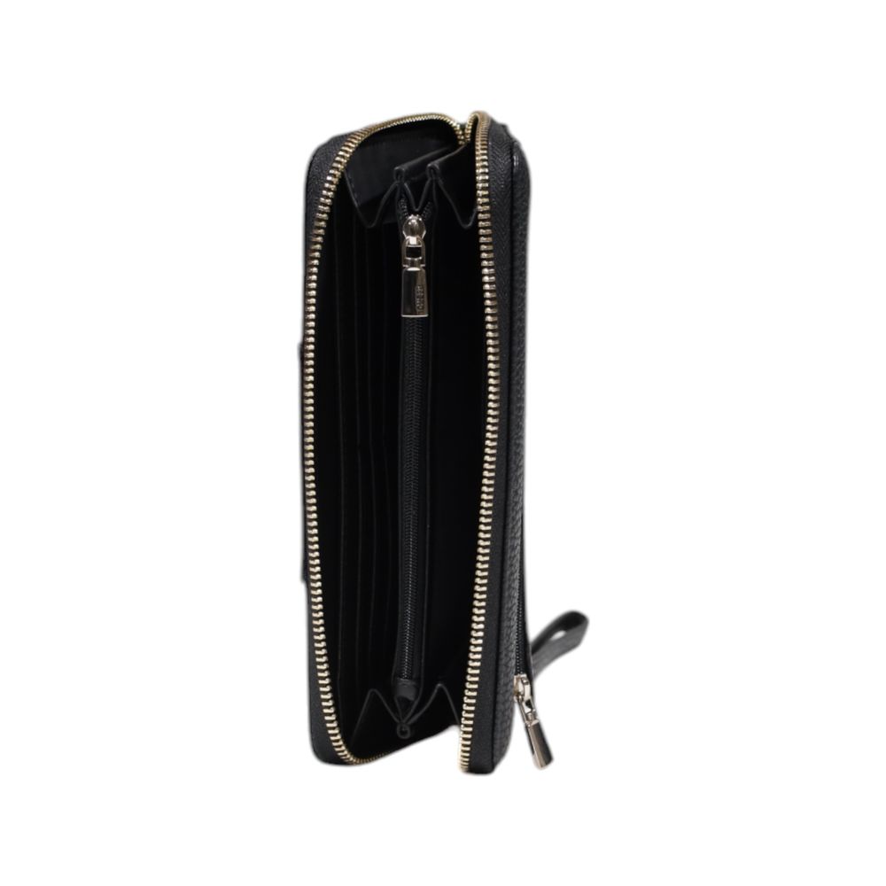 Guess black polyethylene wallet with minimalist design, featuring multiple card slots and a sleek finish.