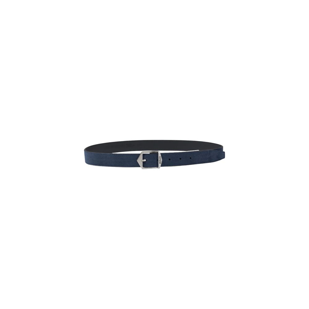 Antony Morato blue leather regular belt with polished silver buckle, displayed on a neutral background.