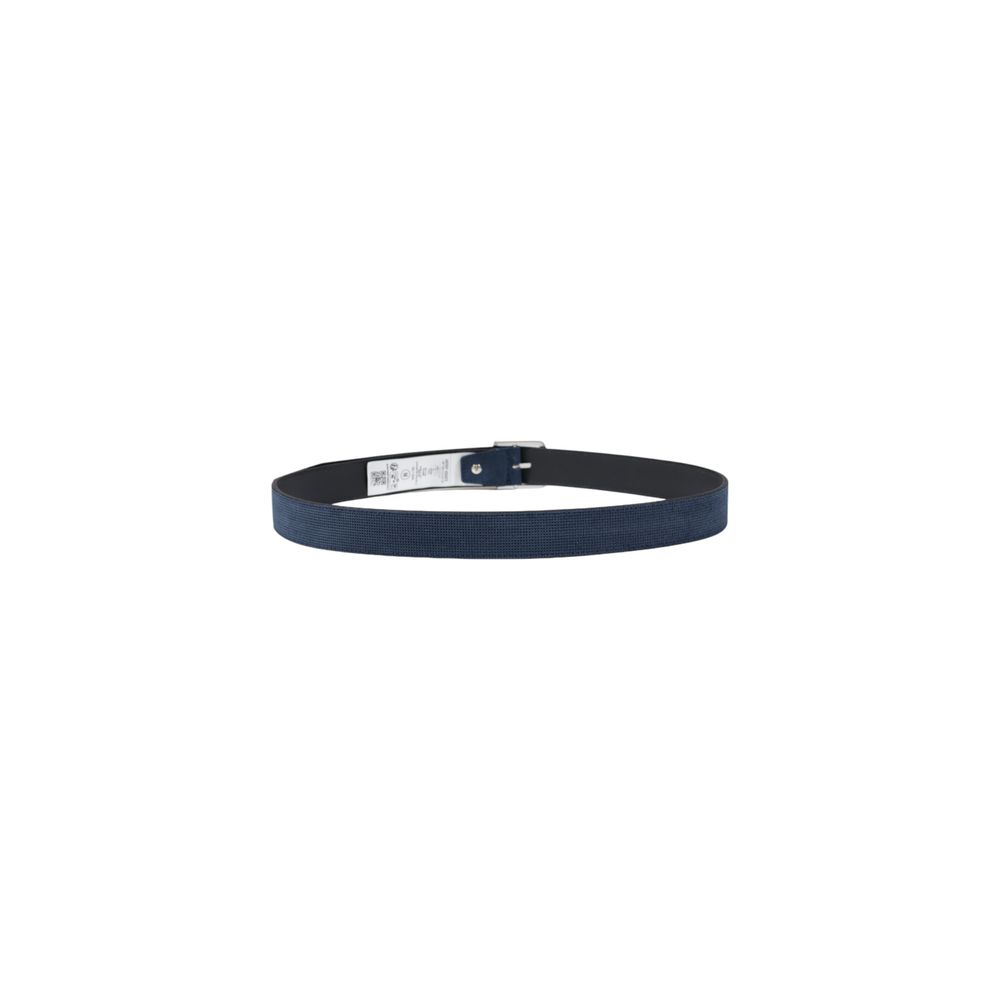 Antony Morato blue leather regular belt with silver buckle, stylish men's accessory, visible stitching details.