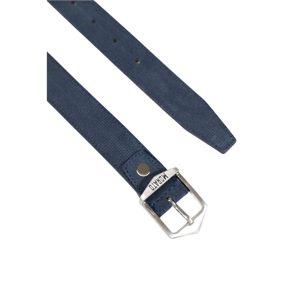 Antony Morato blue leather regular belt with a silver buckle, showcasing its smooth texture and classic design.