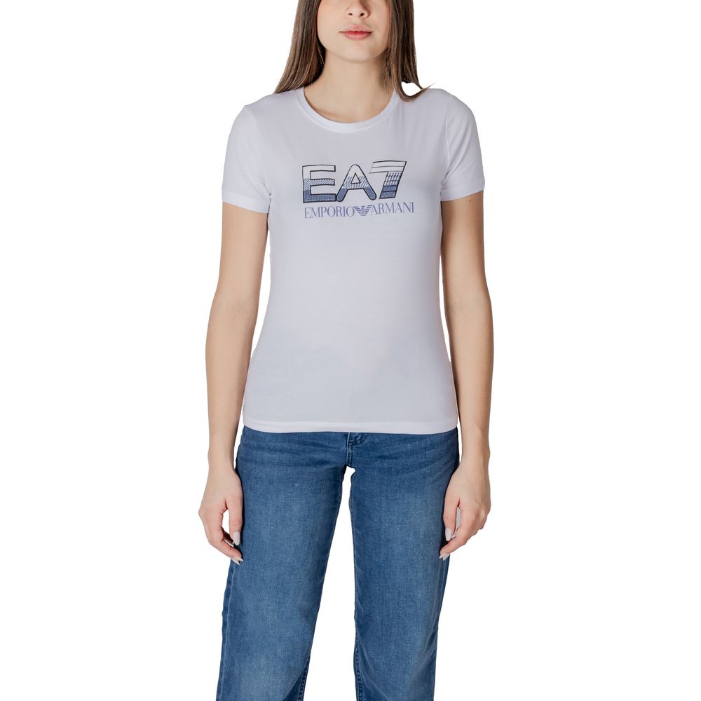 White cotton T-shirt by EA7 Emporio Armani, featuring a classic fit and subtle logo detail on the chest.