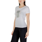 EA7 Emporio Armani white cotton T-shirt with crew neck and short sleeves, displayed flat on a plain background.