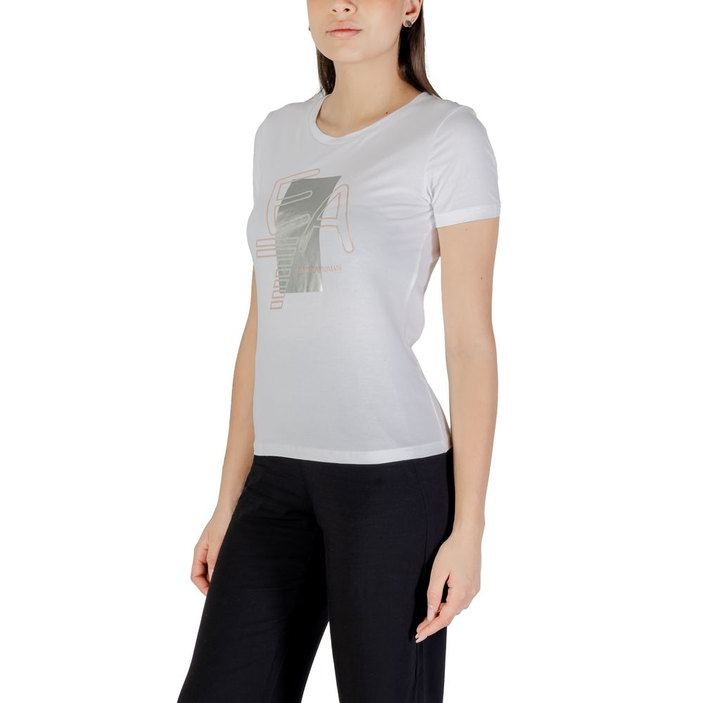 EA7 Emporio Armani white cotton T-shirt with crew neck and short sleeves, displayed flat on a plain background.