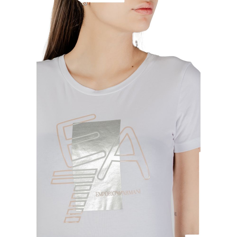 White cotton T-shirt from EA7 Emporio Armani featuring the brand logo on the front.
