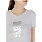 White cotton T-shirt from EA7 Emporio Armani featuring the brand logo on the front.