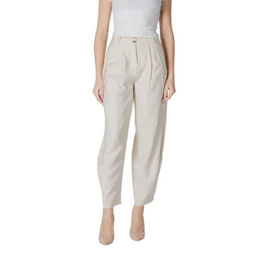 Vila Clothes Cream Viscose Casual Pants