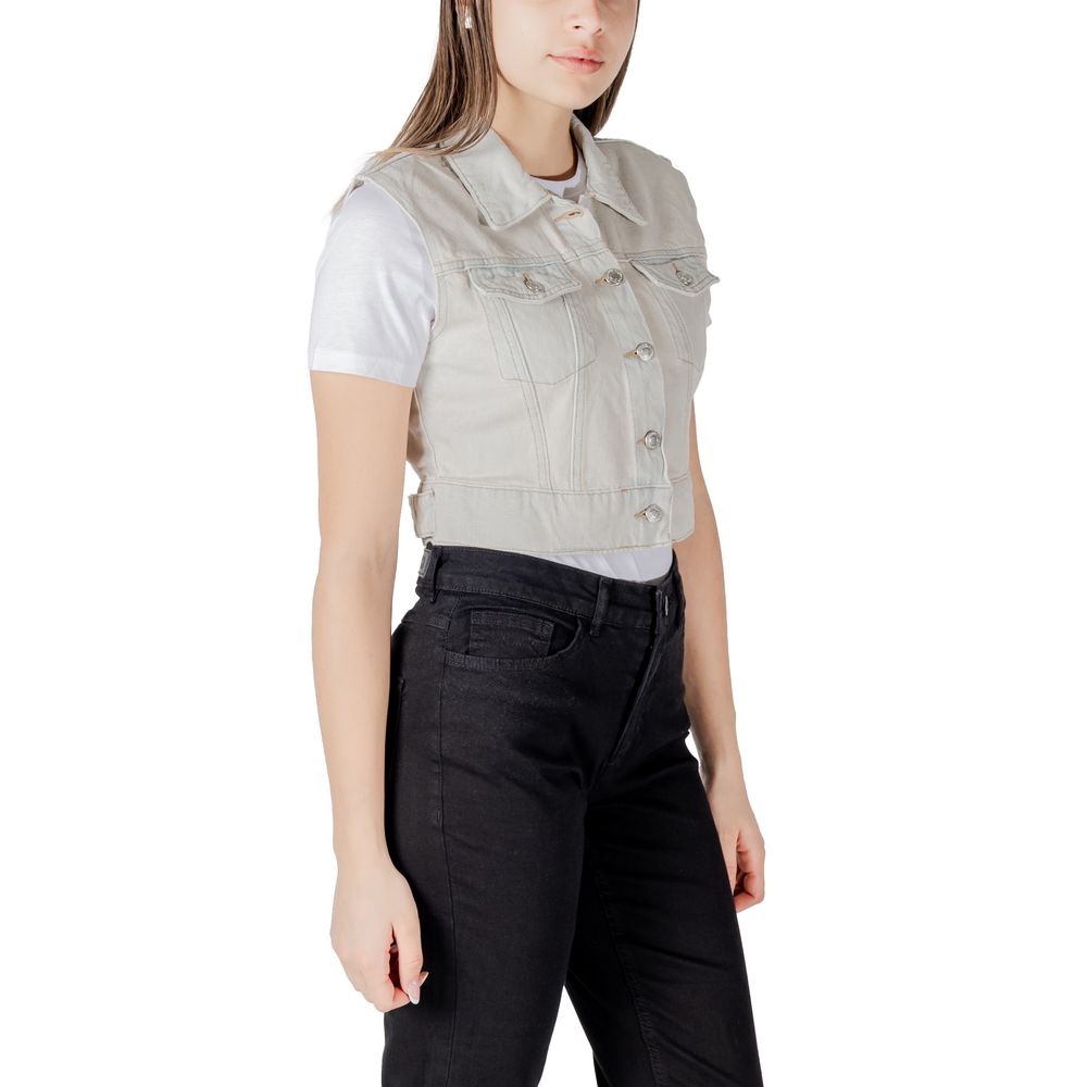 Only Light Blue Cotton Sleveless Jacket
