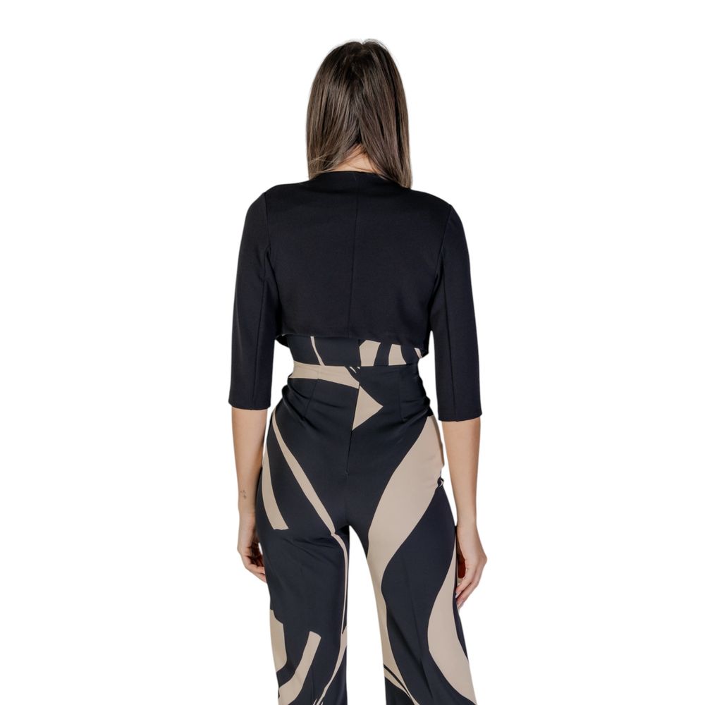 Rinascimento black polyester sleeveless jacket with high collar and sleek design, perfect for stylish layered looks.