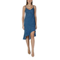Desigual blue cotton long dress with floral patterns, flowing style, and long sleeves, perfect for casual or semi-formal wear.