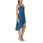 Desigual blue cotton long dress with a flowing silhouette and subtle pattern, perfect for casual or summer wear.