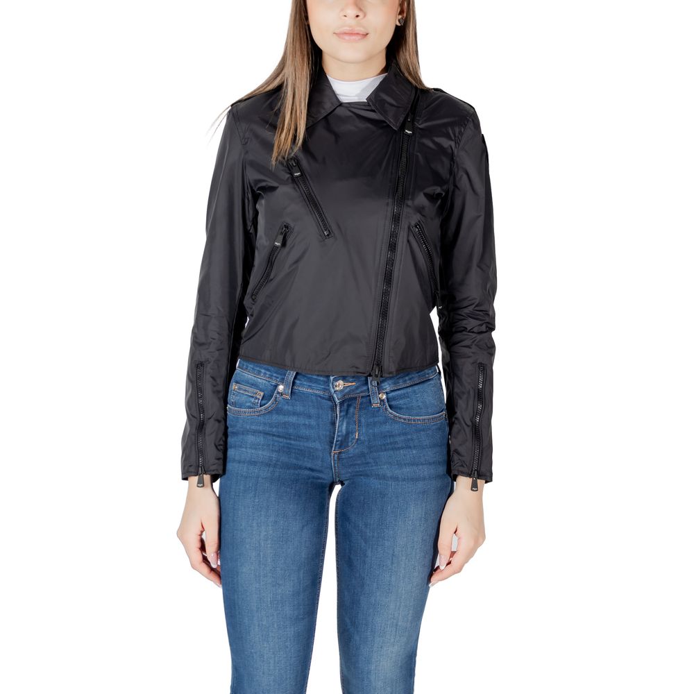 Blauer black polyamide biker jacket with front zipper and collar, stylish outerwear for motorcycle or casual wear.
