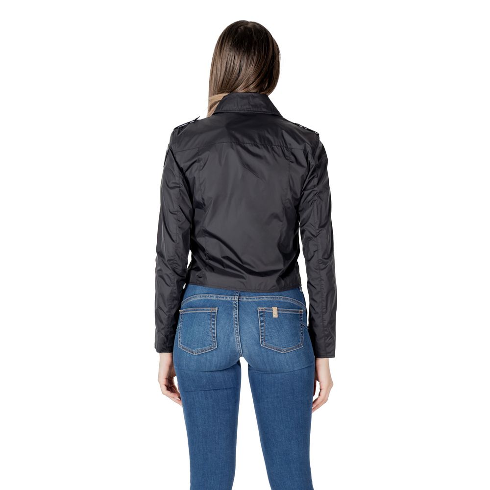 Blauer black polyamide biker jacket with front zipper and shoulder epaulets, stylish and durable for motorcycle riding.