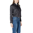 Black polyamide biker jacket by Blauer, featuring a stylish design with shoulder epaulets and front zipper pockets.