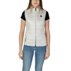 Blauer white polyamide sleeveless jacket with front zipper and side pockets, lightweight and stylish for outdoor wear.