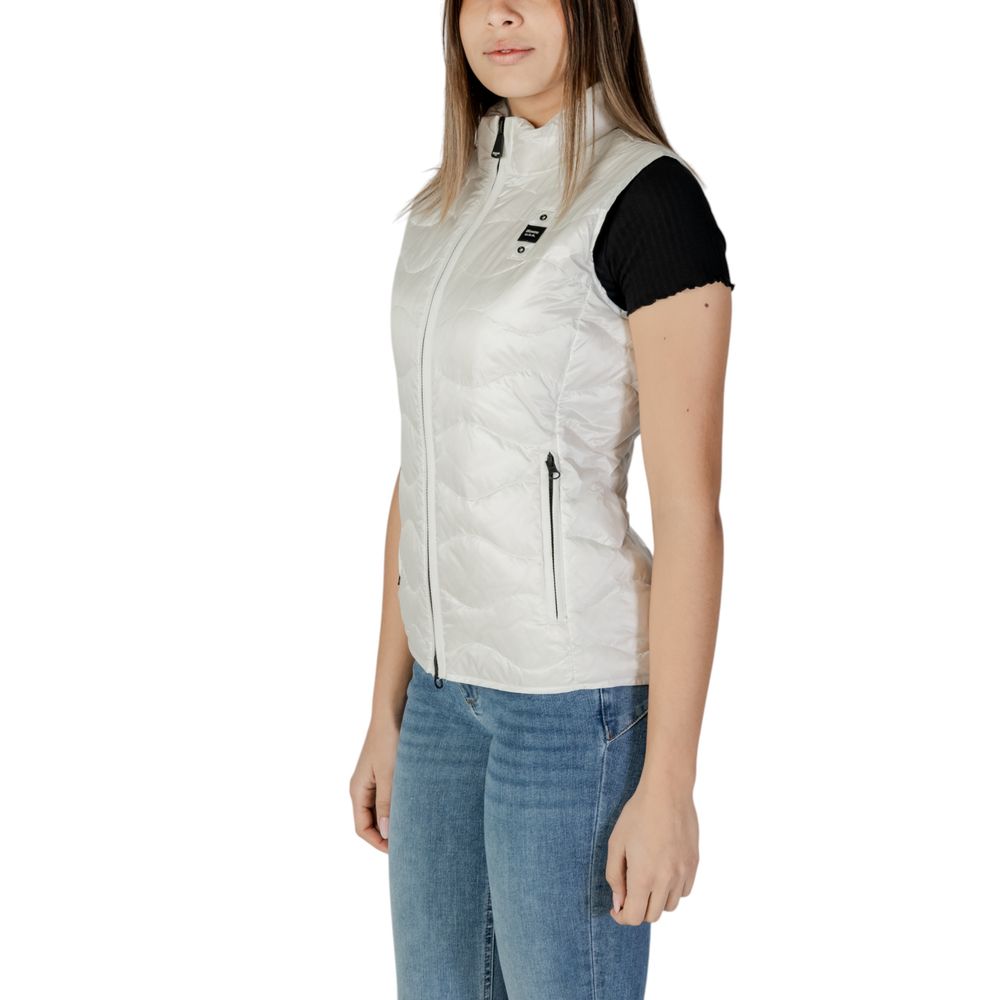 Blauer white polyamide sleeveless jacket with front zipper and stand collar, lightweight and versatile for outdoor wear.