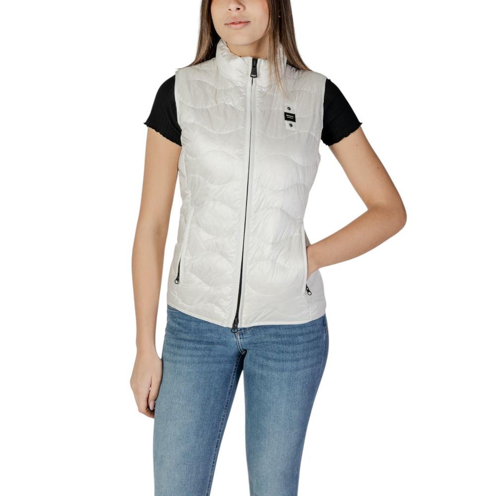 Blauer white polyamide sleeveless jacket with front zipper and side pockets, lightweight and casual outdoor wear.