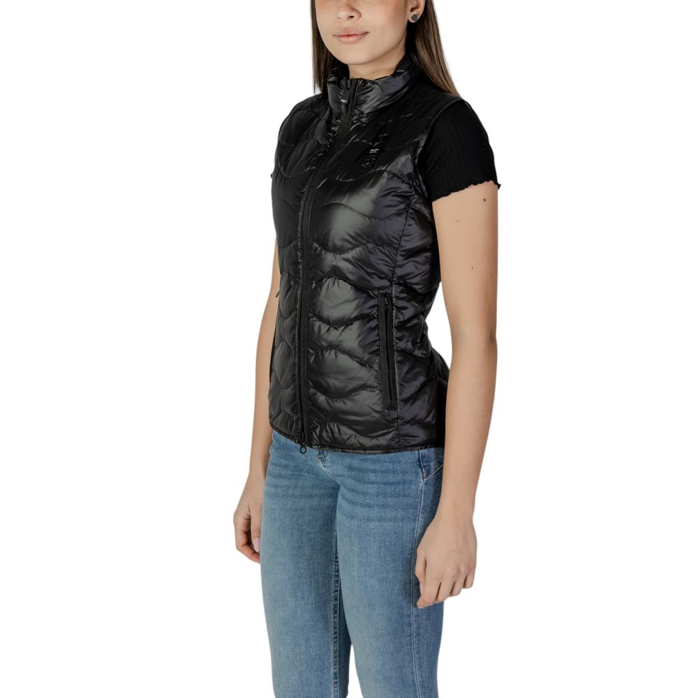 Blauer black polyamide sleeveless jacket with front zipper and stand-up collar, lightweight and stylish outerwear.