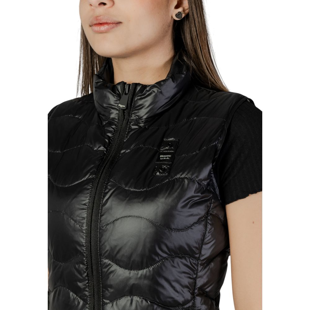 Black Blauer polyamide sleeveless jacket with front zipper and side pockets, shown in a close-up image.