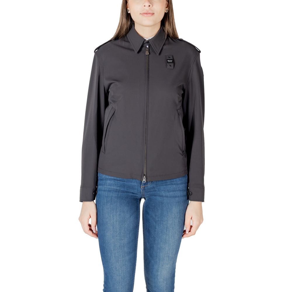 Black Blauer polyamide biker jacket with front zipper and collar, shown on a hanger.