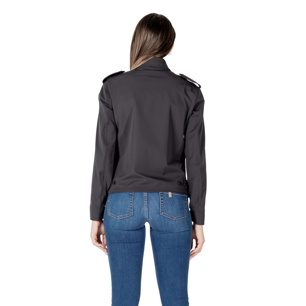 Blauer black polyamide biker jacket with front zipper and collar, stylish and durable outerwear for motorcycle riding.