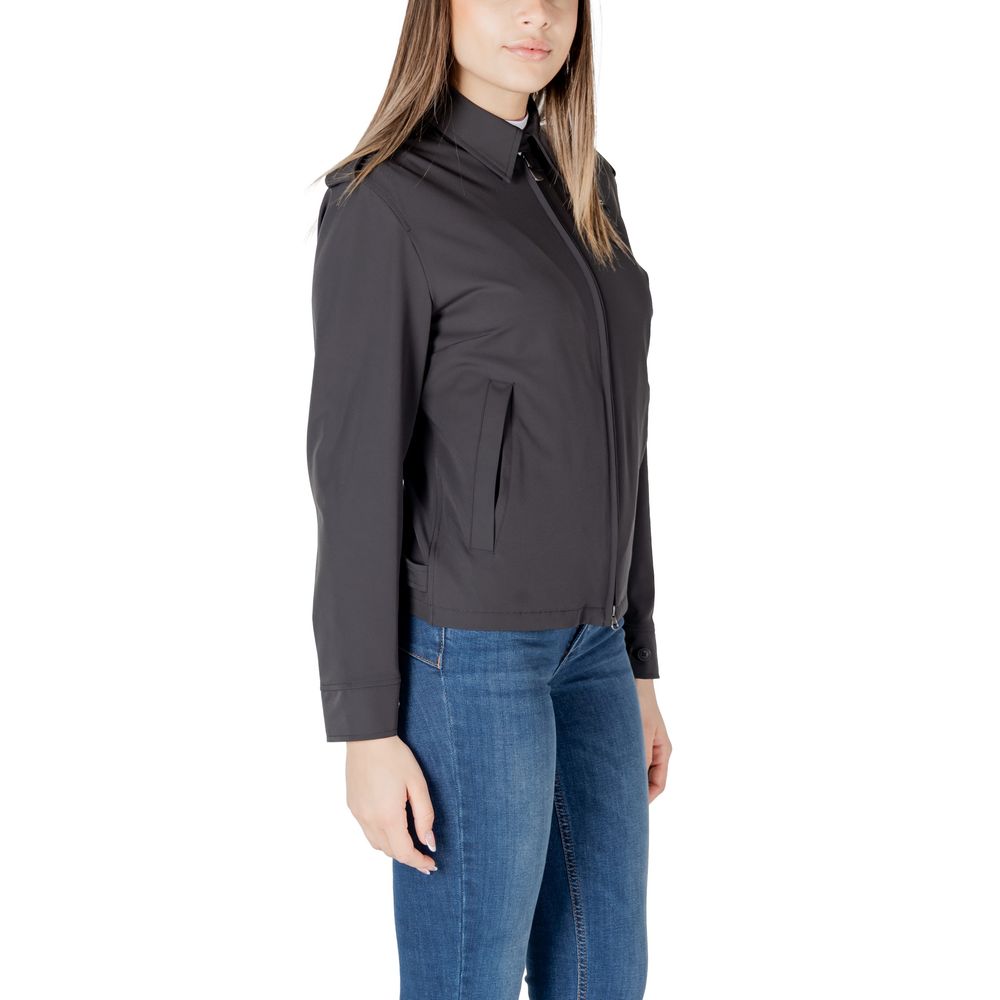 Black polyamide biker jacket by Blauer featuring a fitted design, front zipper, and stylish collar.