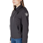 Black Blauer polyamide biker jacket with front zipper and stand collar, stylish and durable outerwear for motorcycle riders.